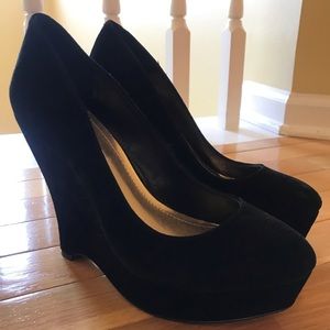 BCBG black velvet heels